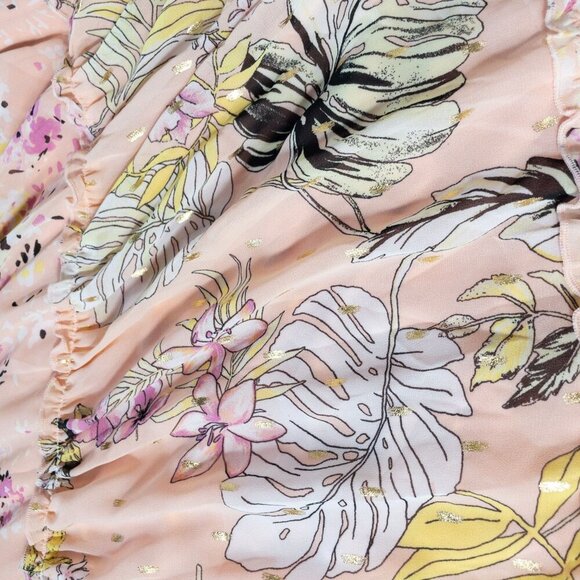 Floral Boho Maxi Dress By Fig & Flower  Smocked Waist Button-Down Puff Sleeves - Picture 10 of 11